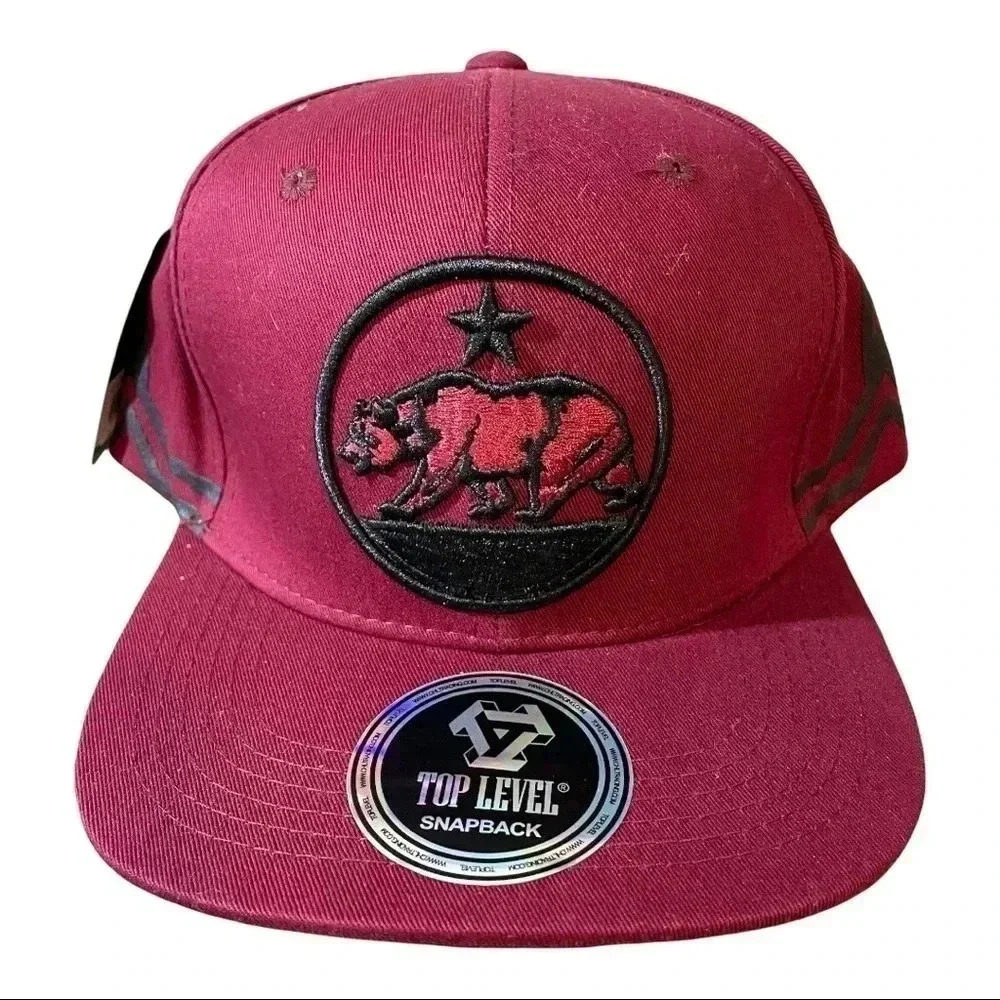 Top Level Maroon Snapback Featuring California Bear NWT One Size Fits All
